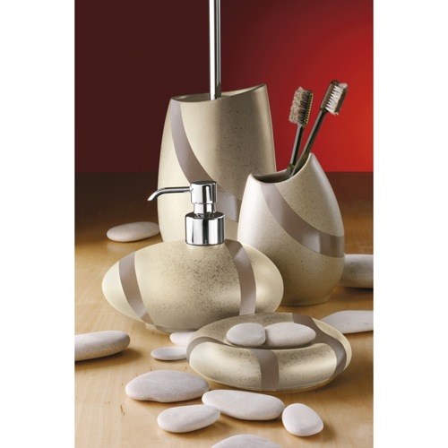 Bathroom Accessory Set, Gedy ST100-03, Stone Beige Accessory Set of Pottery and Brass ST100-03